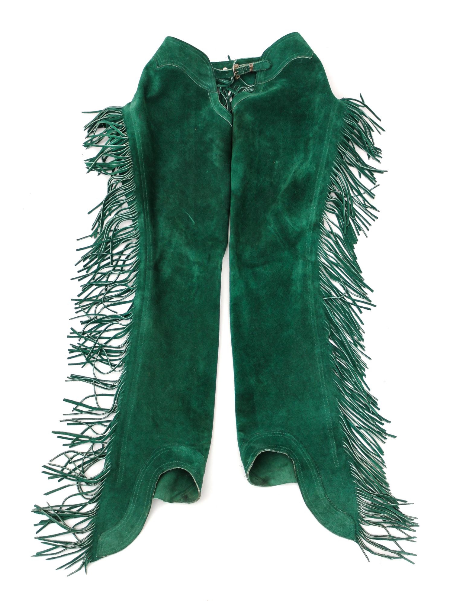 A Pair of Woman's Green Suede Chaps Length 40 inches