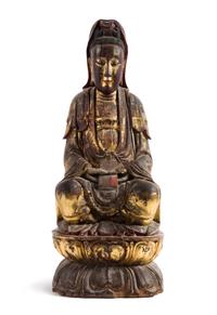 A Gilt Lacquered Wood Figure of Guanyin Height 34 1/2 inches.