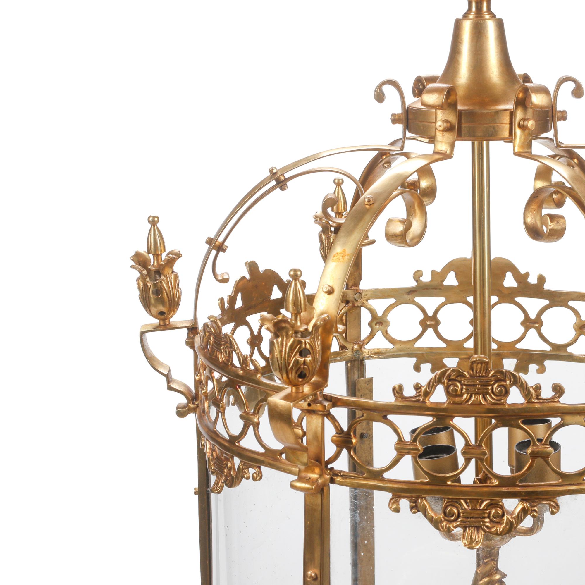 A Pair of Louis XV Style Gilt Bronze Figural Lanterns