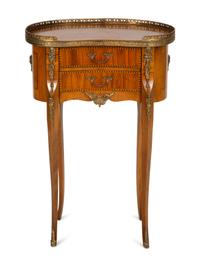 A Louis XV/XVI Transitional Style Gilt Metal Mounted Fruitwood Side Table