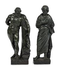Two Italian Carved Marble Figures of Farnese Heracles and Aristides