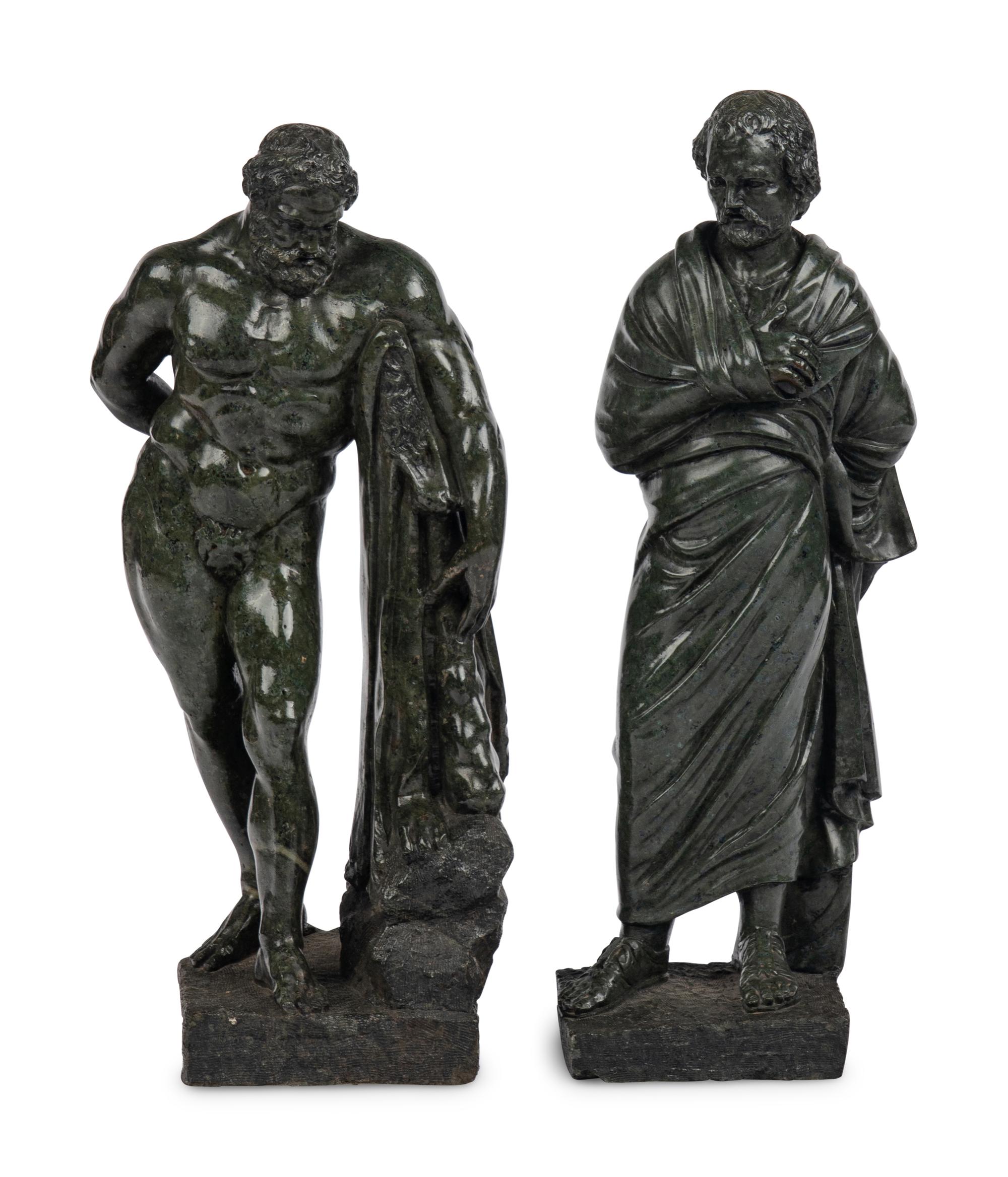 Two Italian Carved Marble Figures of Farnese Heracles and Aristides