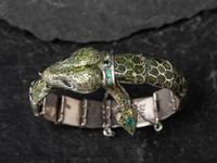 Taxco Sterling Silver and Enamel Serpent Necklace, Bracelets, and Earring Suite, 1955-1978