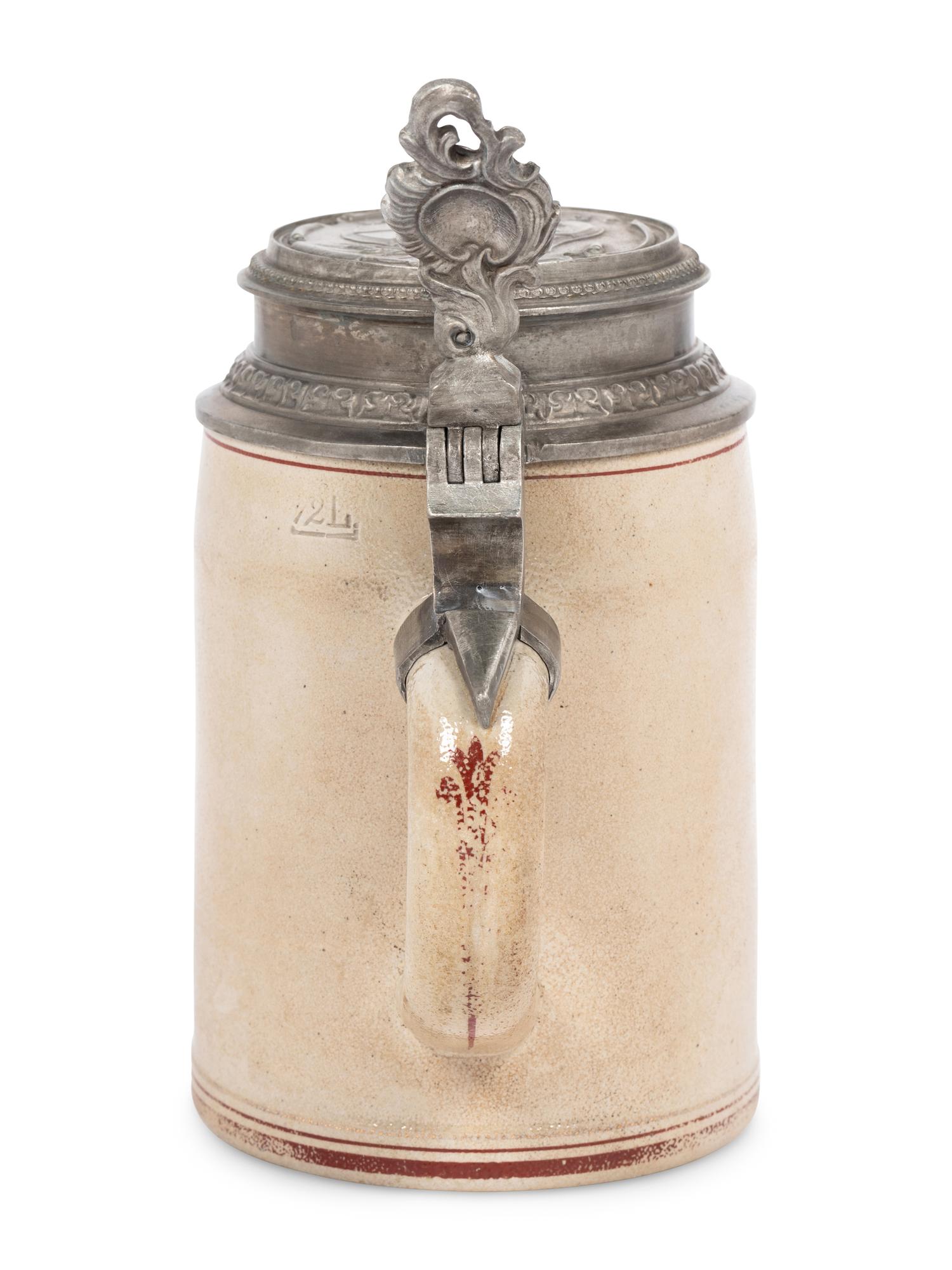 A Pewter Mounted Stoneware Stein, Lemp Brewing, St. Louis