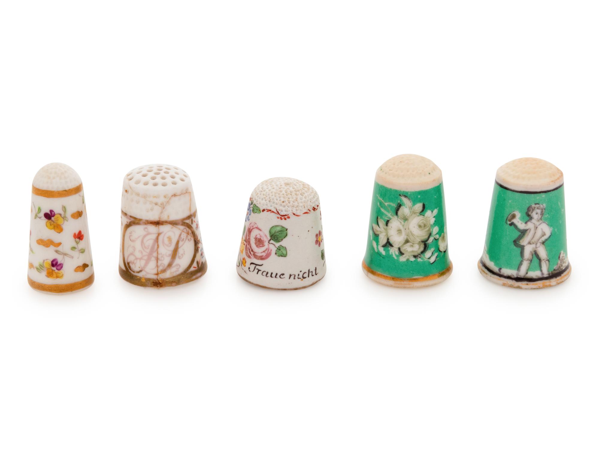 Five Continental Painted Porcelain Thimbles