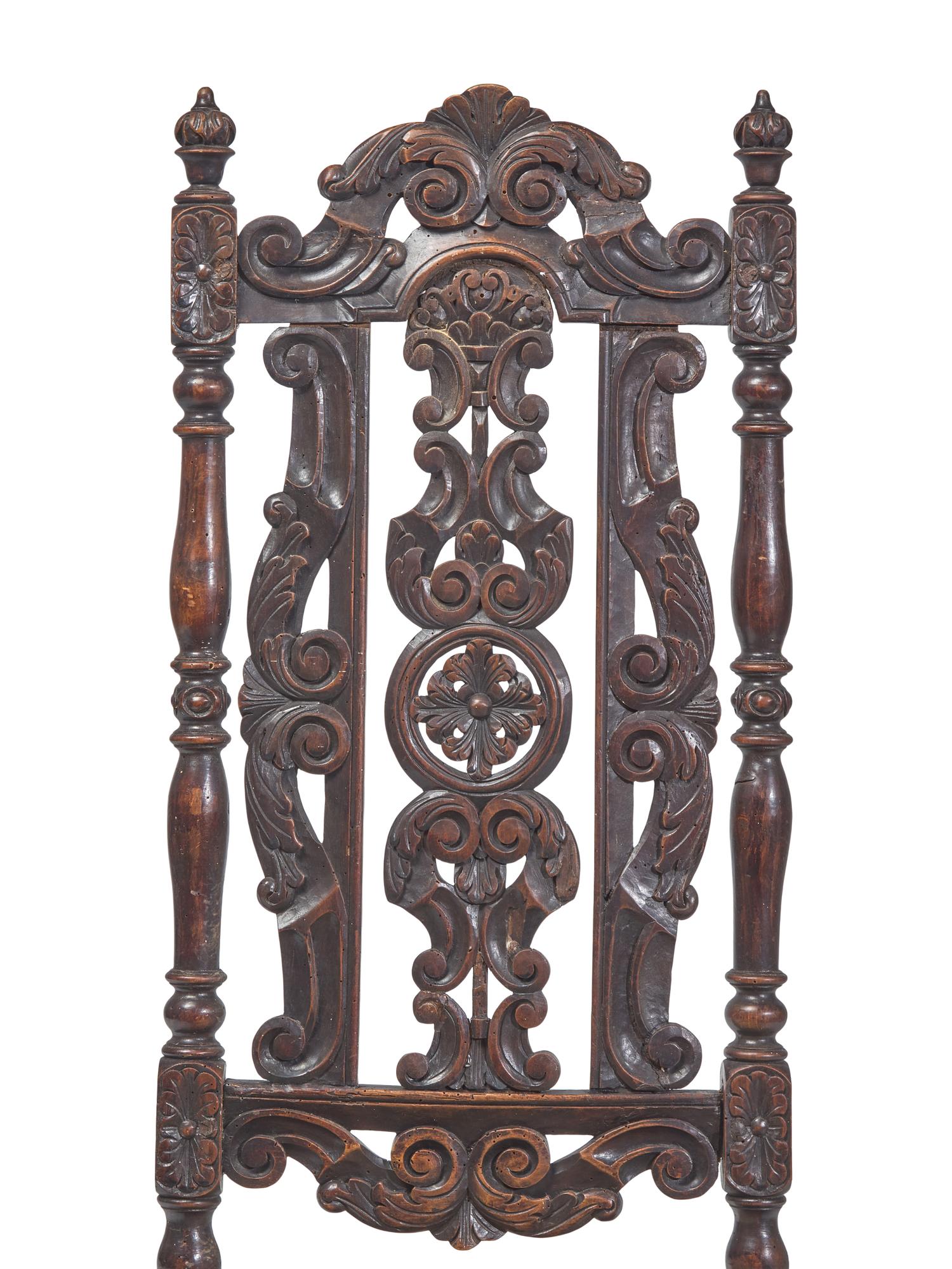 A Set of Four William & Mary Carved Walnut or Beech Side Chairs