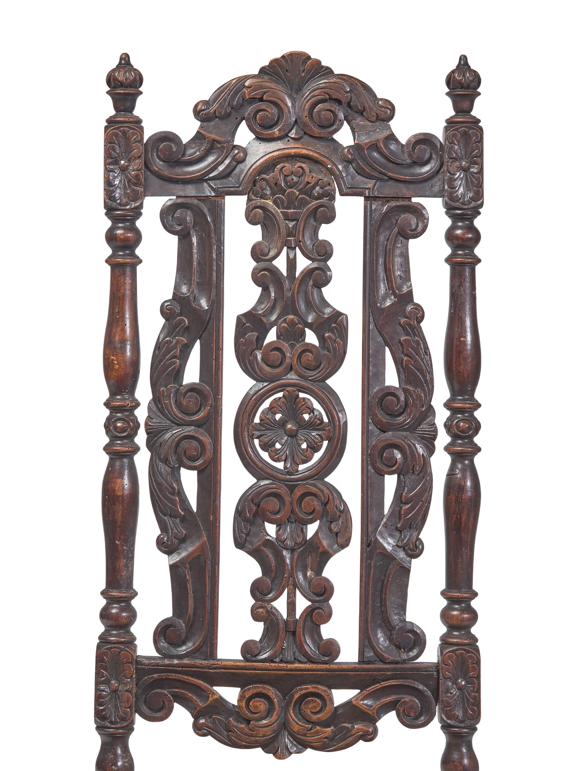 A Set of Four William & Mary Carved Walnut or Beech Side Chairs