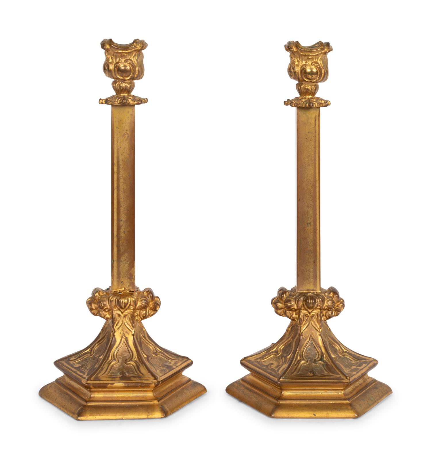 A Pair of French Gilt Metal Candlesticks