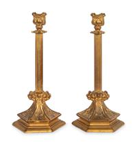 A Pair of French Gilt Metal Candlesticks