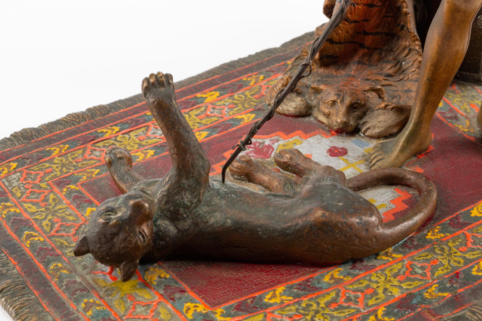 An Austrian Cold-Painted Bronze Animal Trainer Lamp — CIRCA 1900