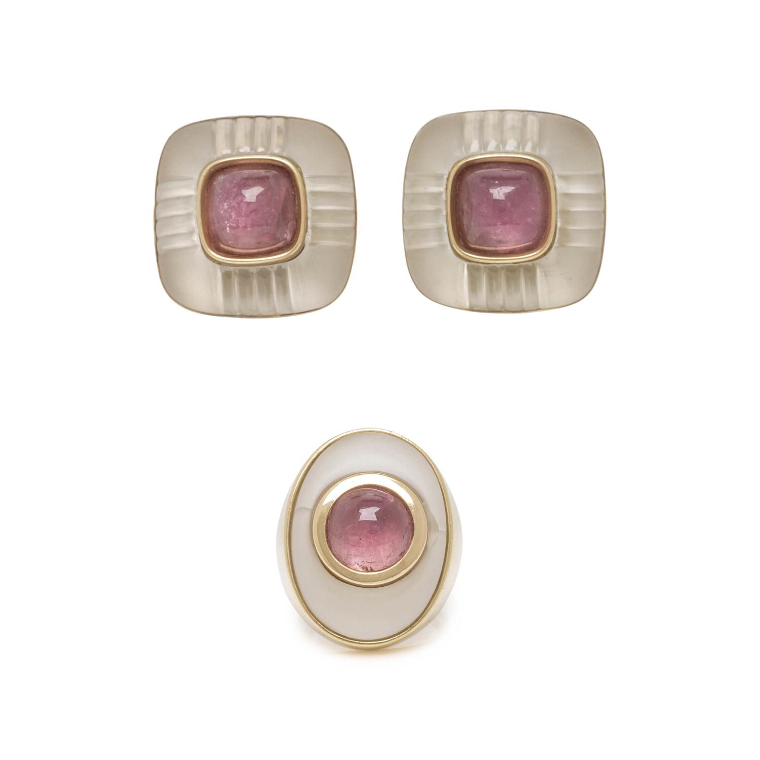 TRIANON, TOURMALINE AND ROCK CRYSTAL EARCLIPS