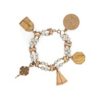 CULTURED PEARL AND YELLOW GOLD CHARM BRACELET