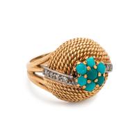 YELLOW GOLD, TURQUOISE AND DIAMOND RING