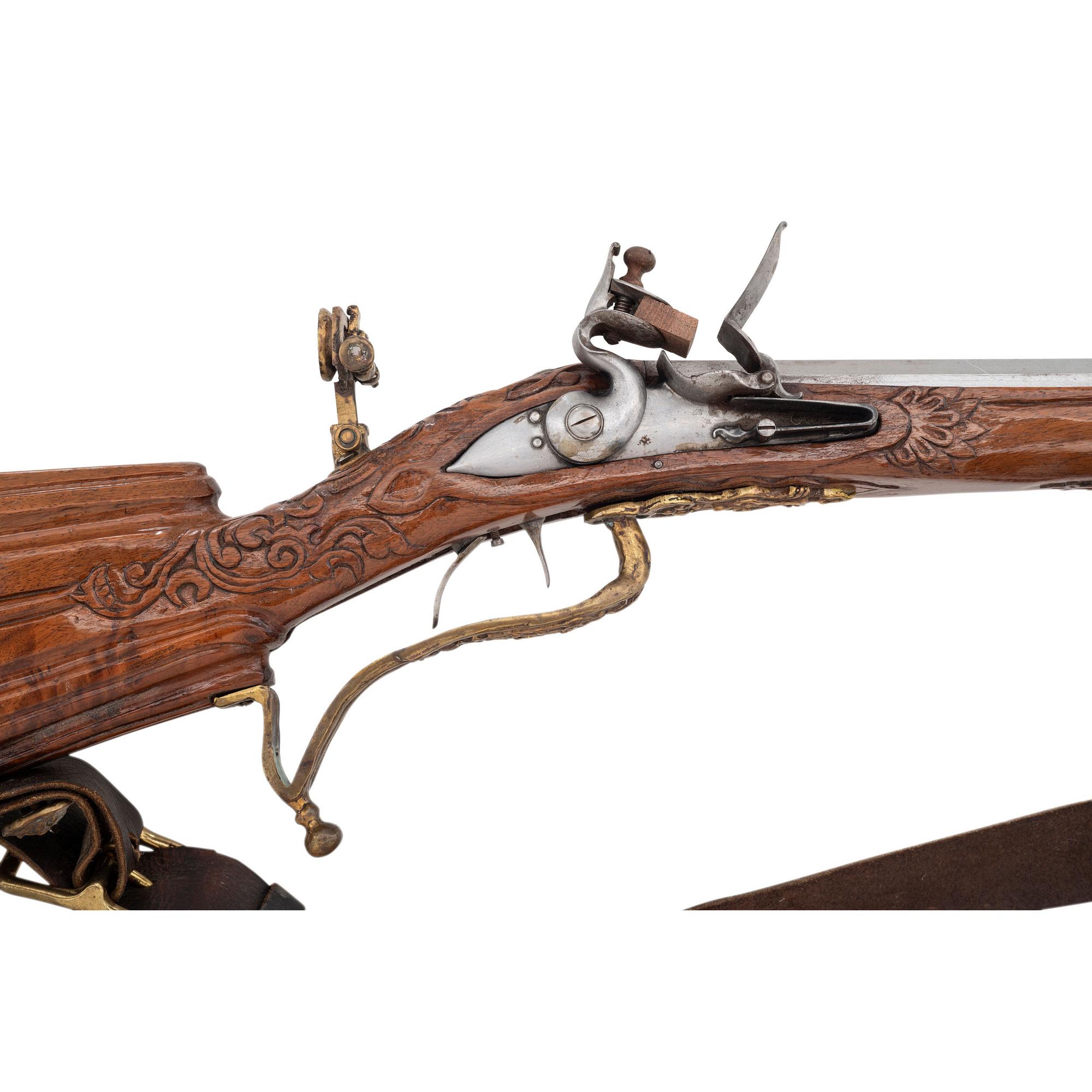 Contemporary Flintlock Jaeger Rifle with Carved and Fluted Stock