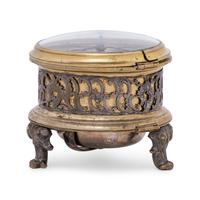 A German Gilt Metal and Silvered Brass Table Clock