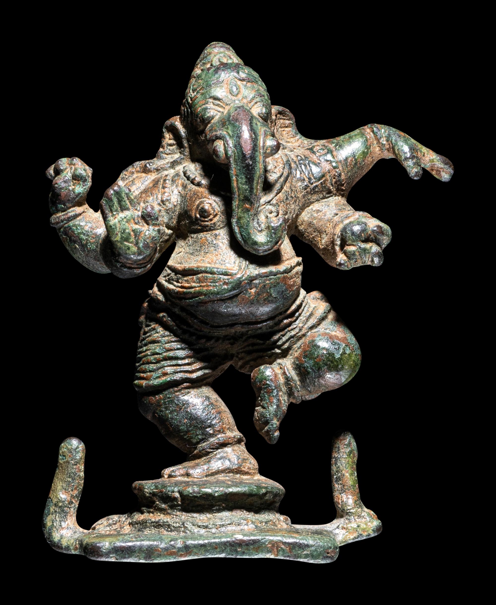 A Small Indian Bronze Figure of Ganesha Dancing