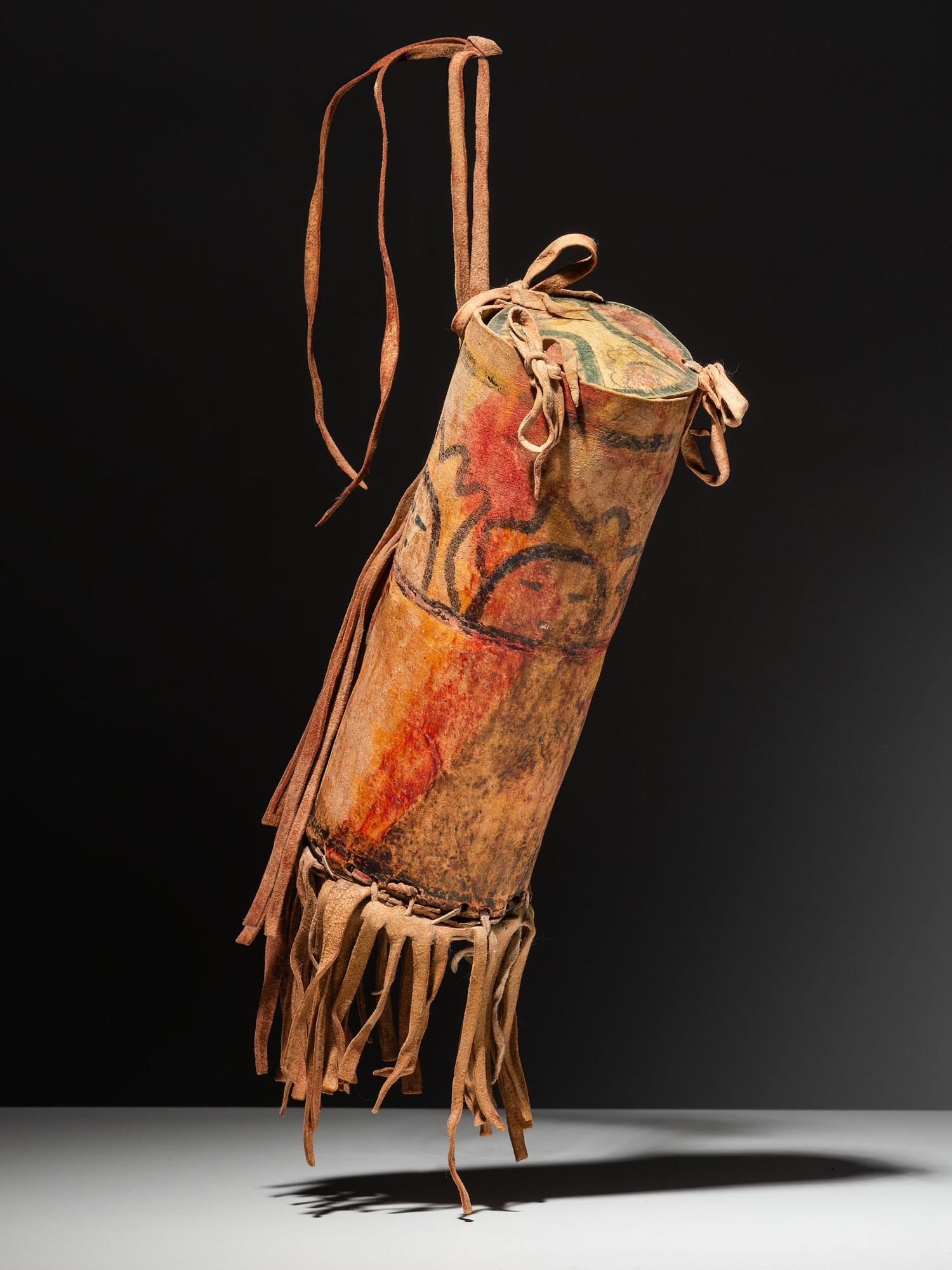 Painted Buffalo Hide Parfleche Cylinder