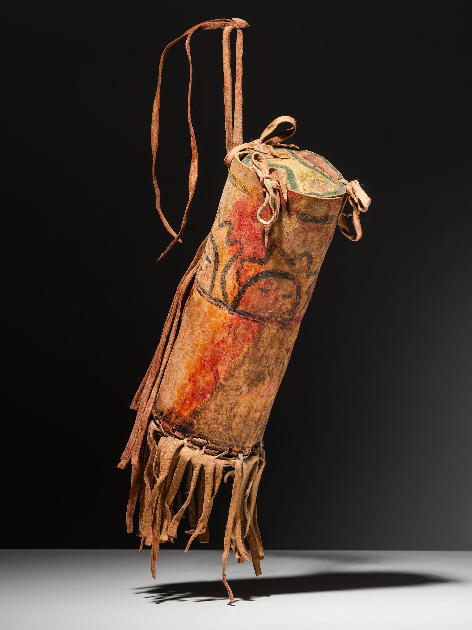 Painted Buffalo Hide Parfleche Cylinder