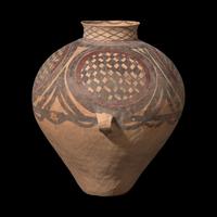 A Large Chinese Painted Pottery Handled Jar, Neolithic Period, Majiayao Culture, Banshan Type 馬家窯文化半山型旋渦鋸齒紋雙耳彩陶罐