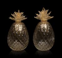 A Pair of Murano Glass Pineapple Ornaments