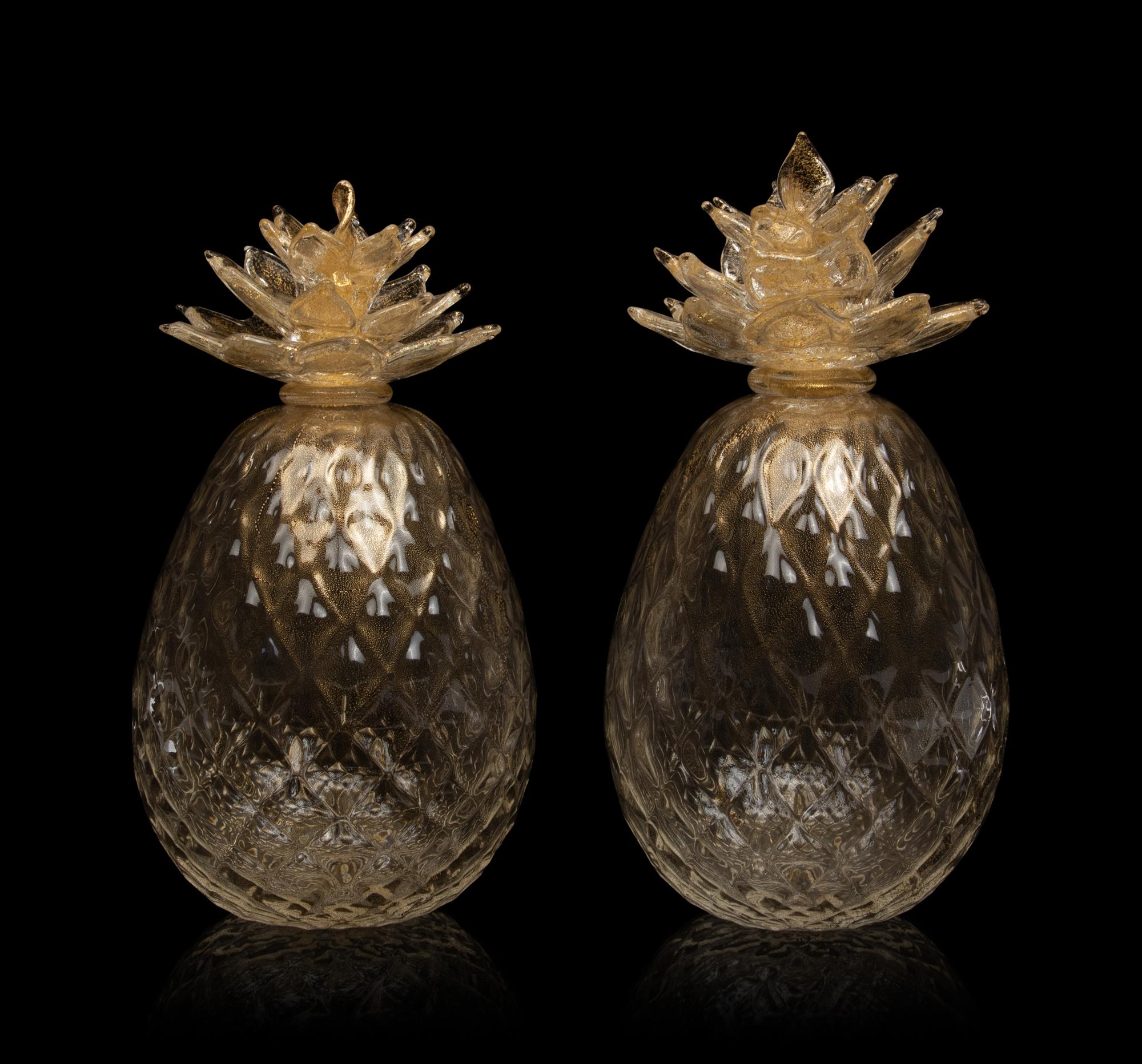 A Pair of Murano Glass Pineapple Ornaments