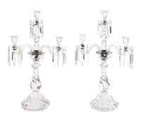 A Pair of Molded Glass Three-Light Candelabra Height 24 5/8 inches. — 19TH/20TH CENTURY