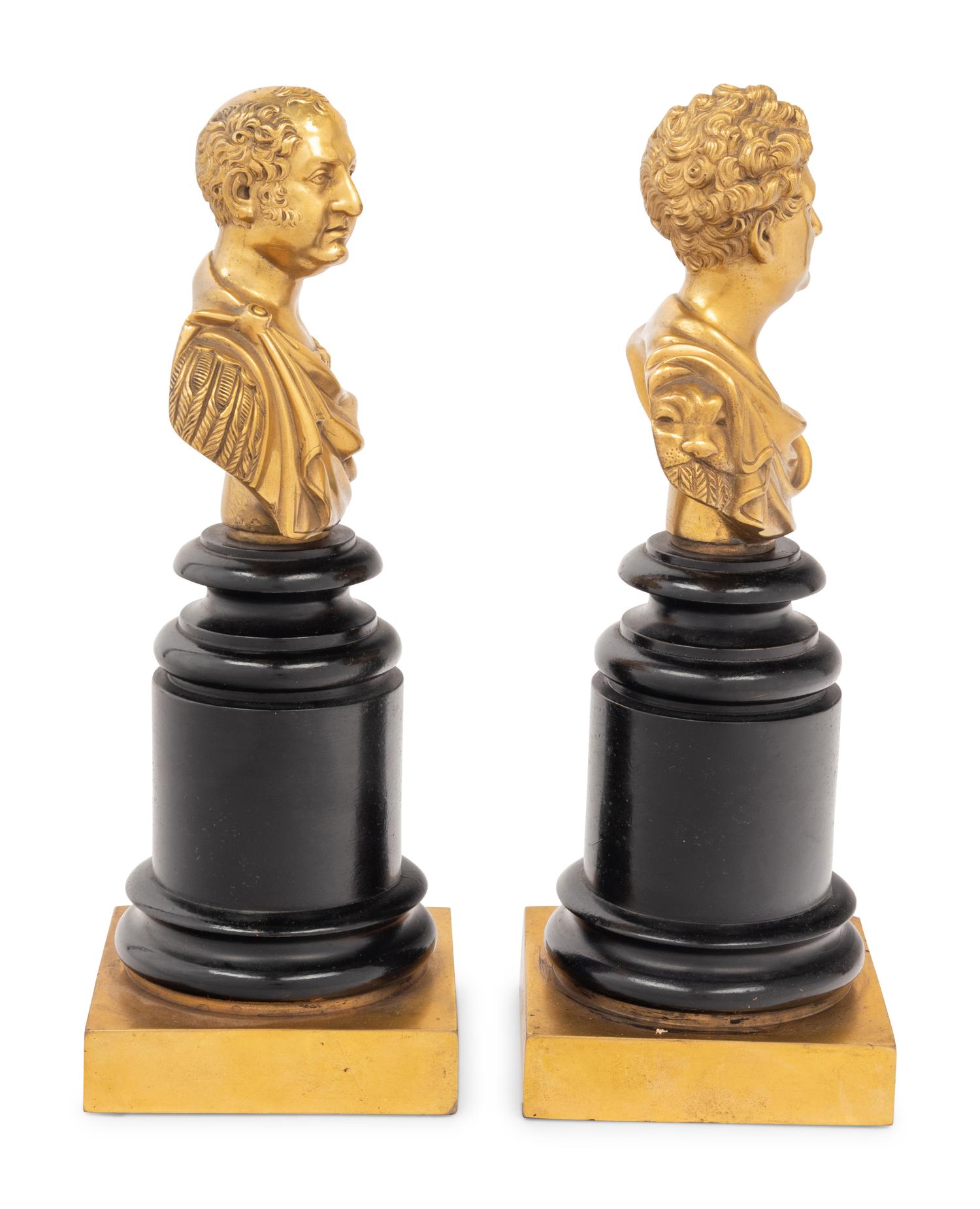 A Pair of Gilt and Patinated Bronze Busts