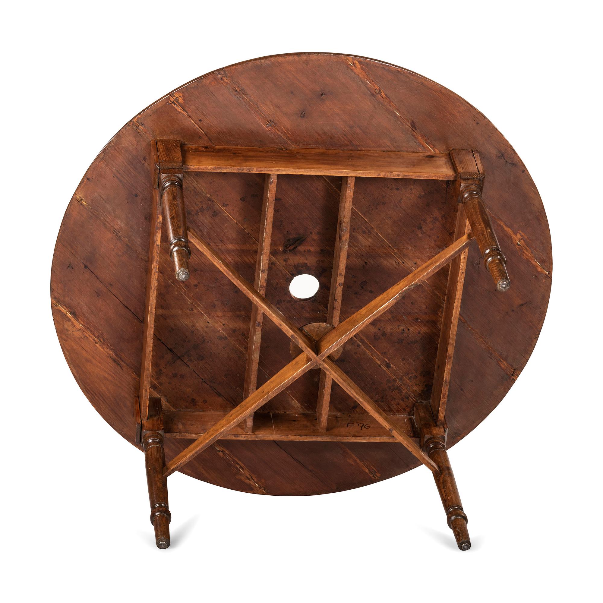 A Country Yellow Pine Lazy-Susan Two-Tier Dining Table