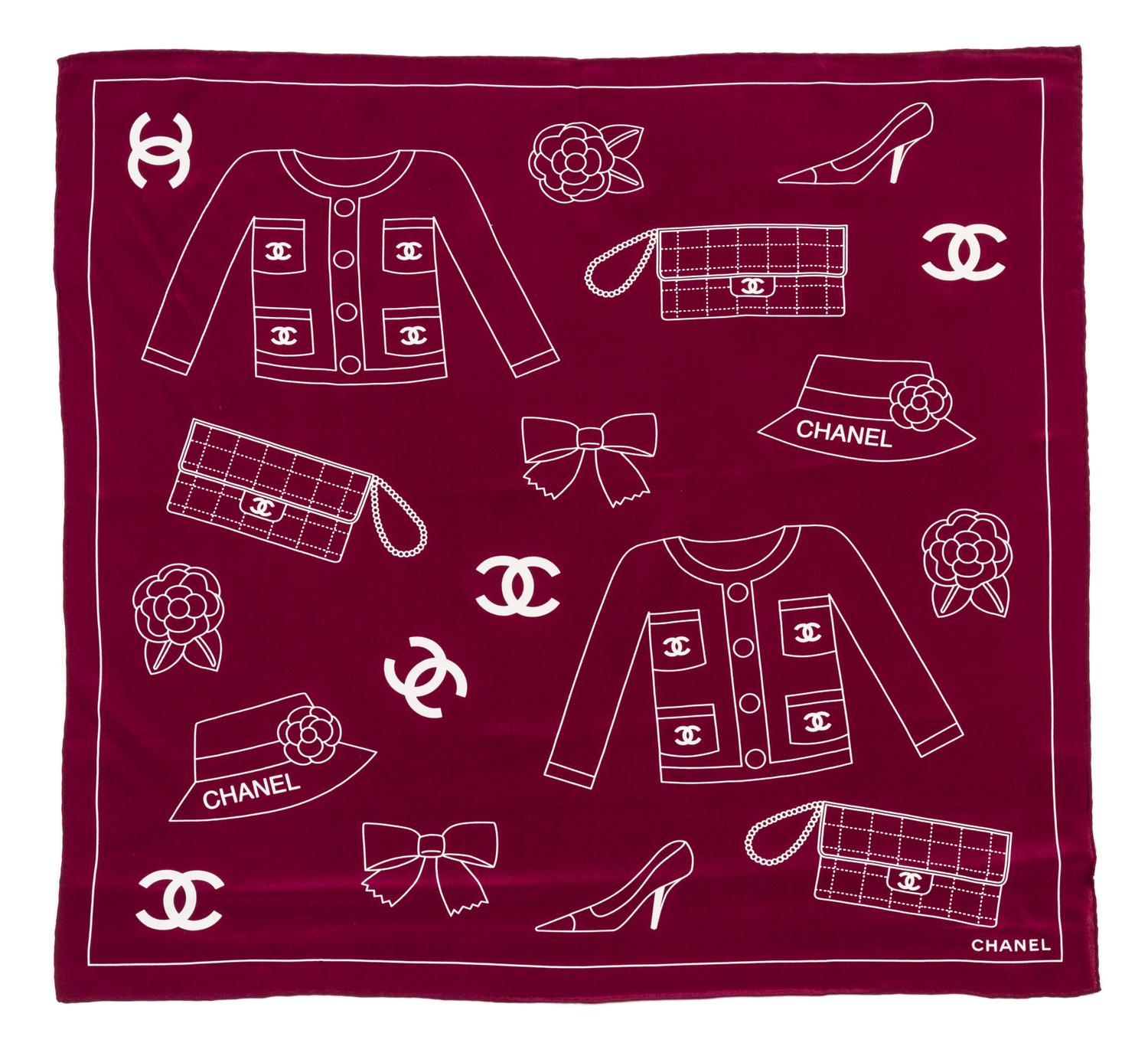 Two Chanel Silk Scarves, 24 x 21 inches.