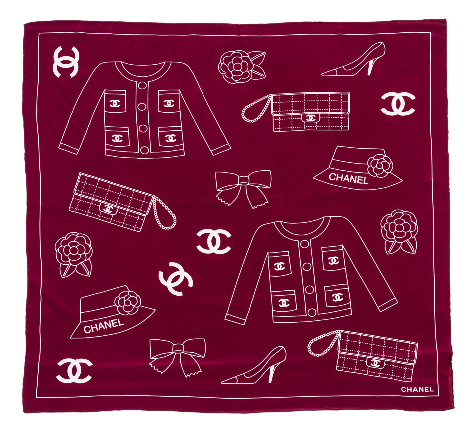 Two Chanel Silk Scarves, 24 x 21 inches.