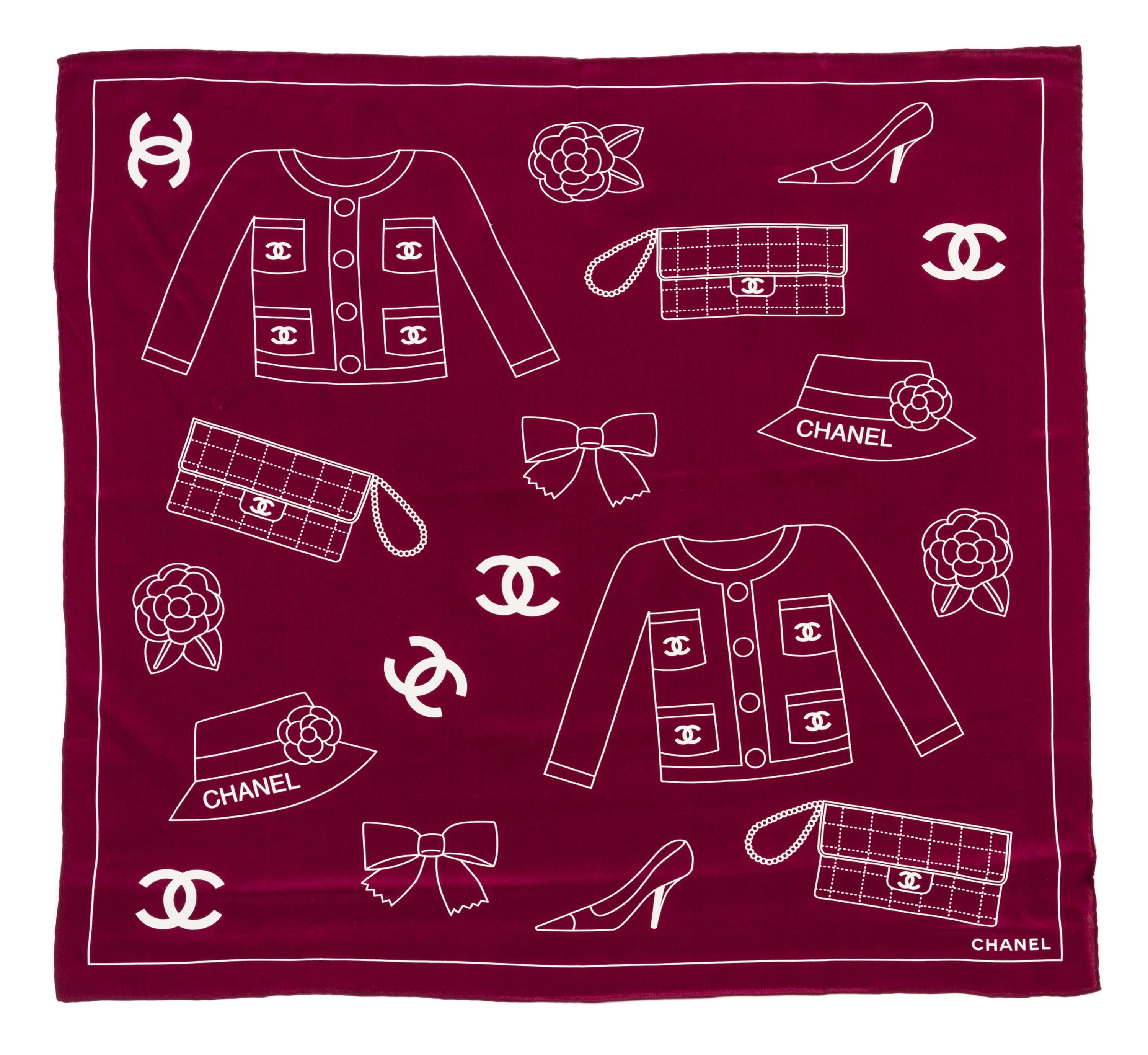 Two Chanel Silk Scarves, 24 x 21 inches.