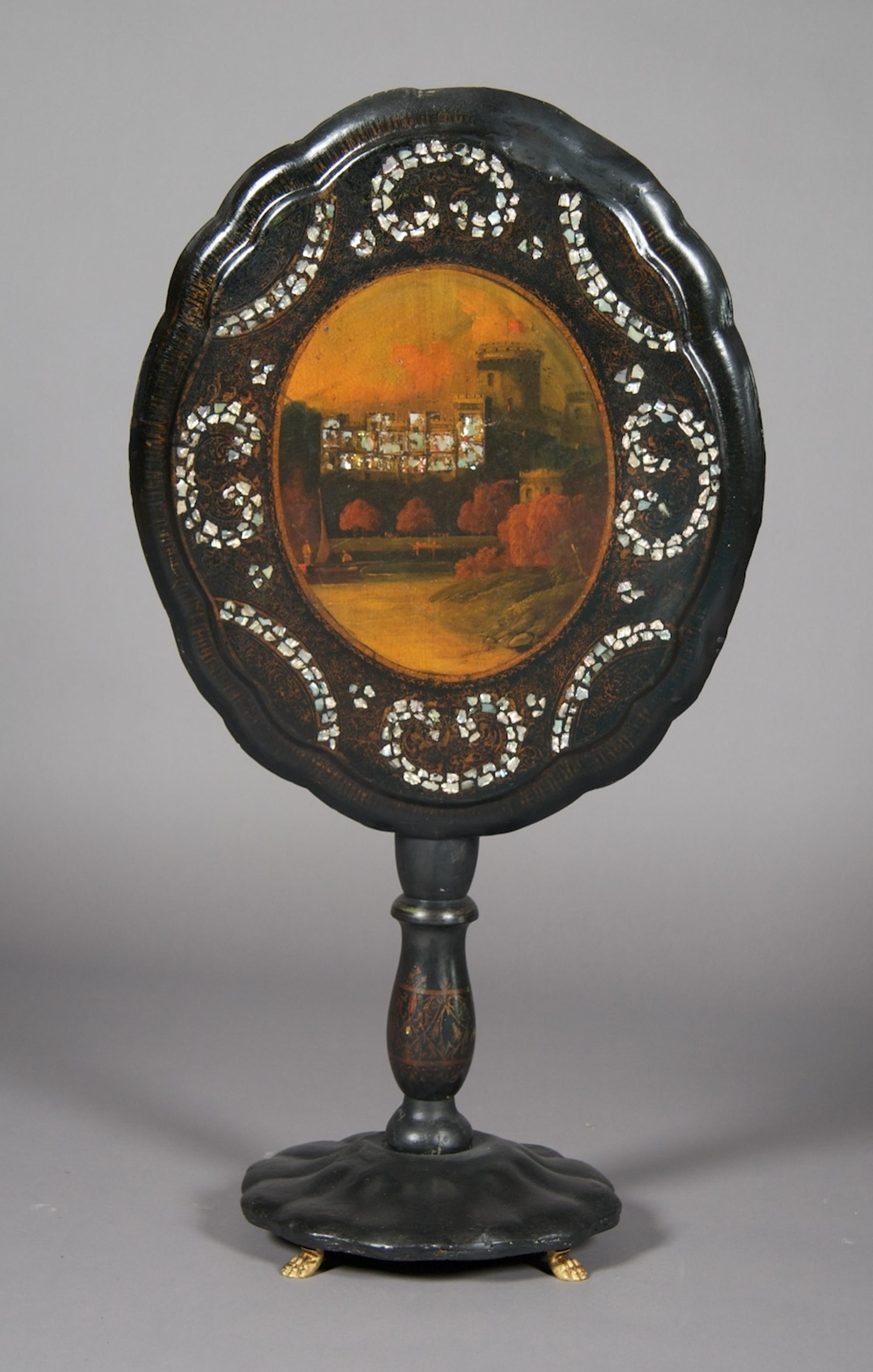 A Victorian Tilt-Top Papier Mache Table, Width of top 28 x depth 23 inches.