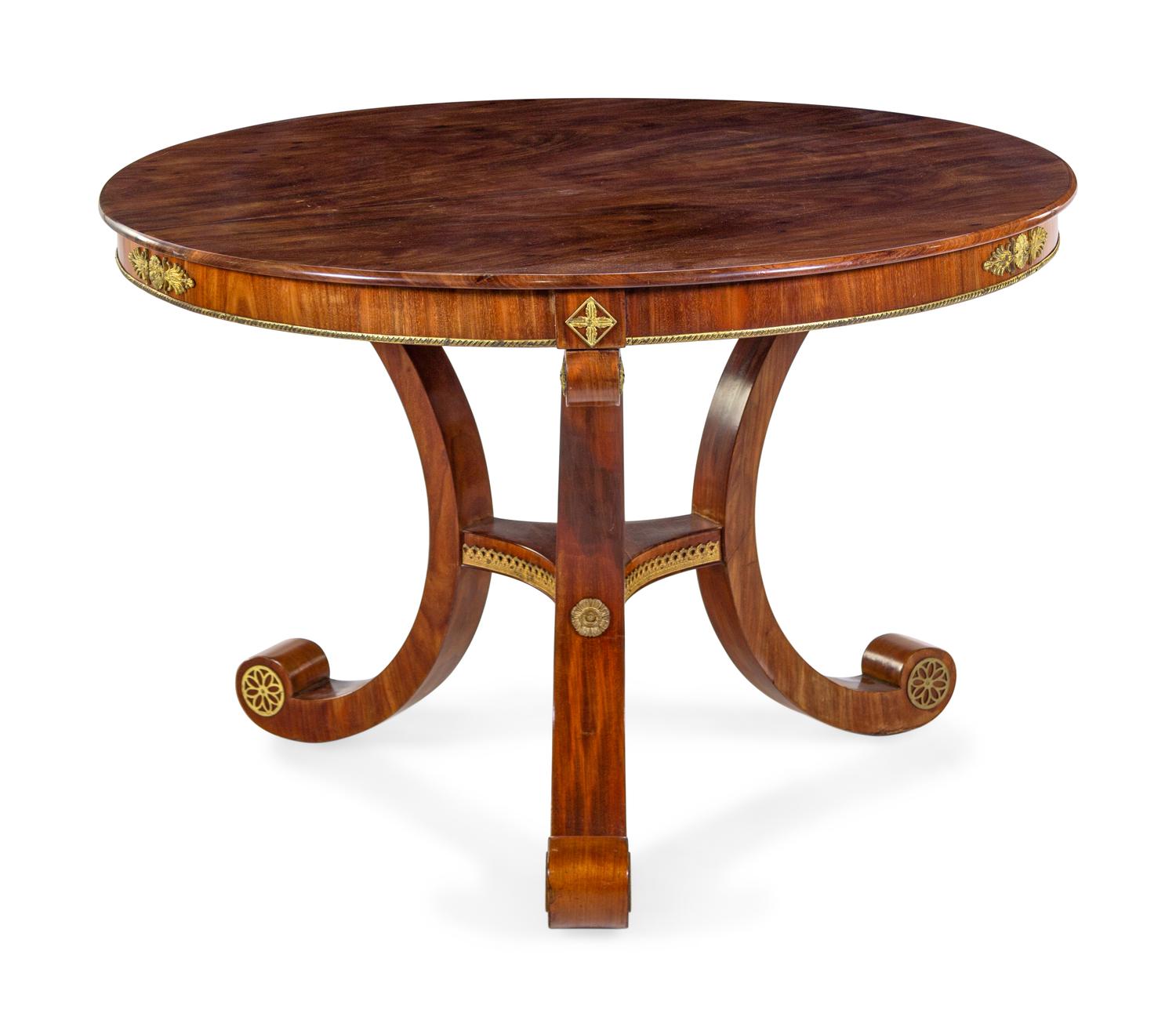 An Austrian Neoclassical Gilt Bronze Mounted Mahogany Center Table