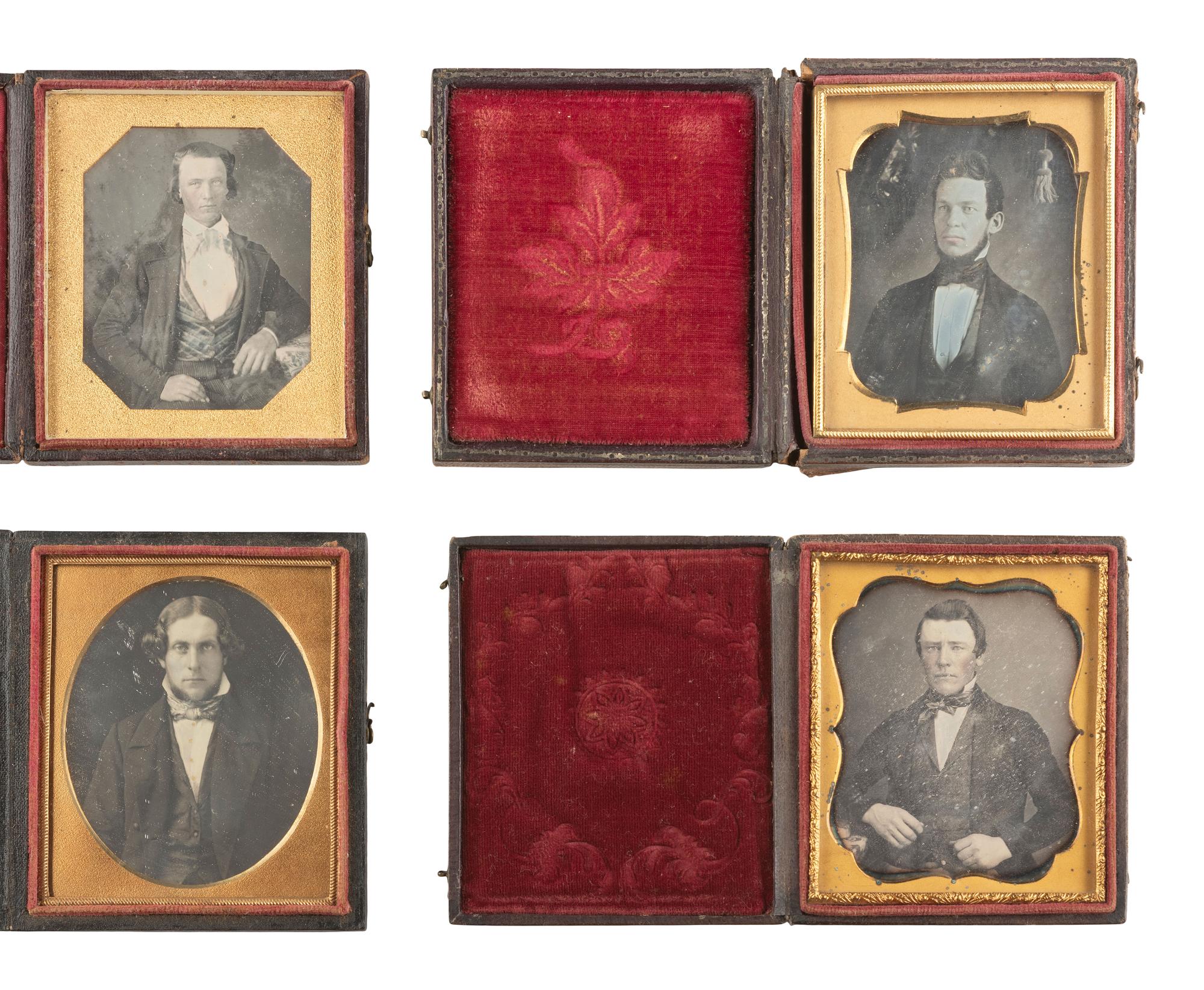 [EARLY PHOTO] 27 sixth plate daguerreotypes of young and middle-aged men, incl. magic bordered image