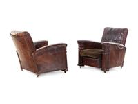 A Pair of French Leather and Mohair Upholstered Club Chairs