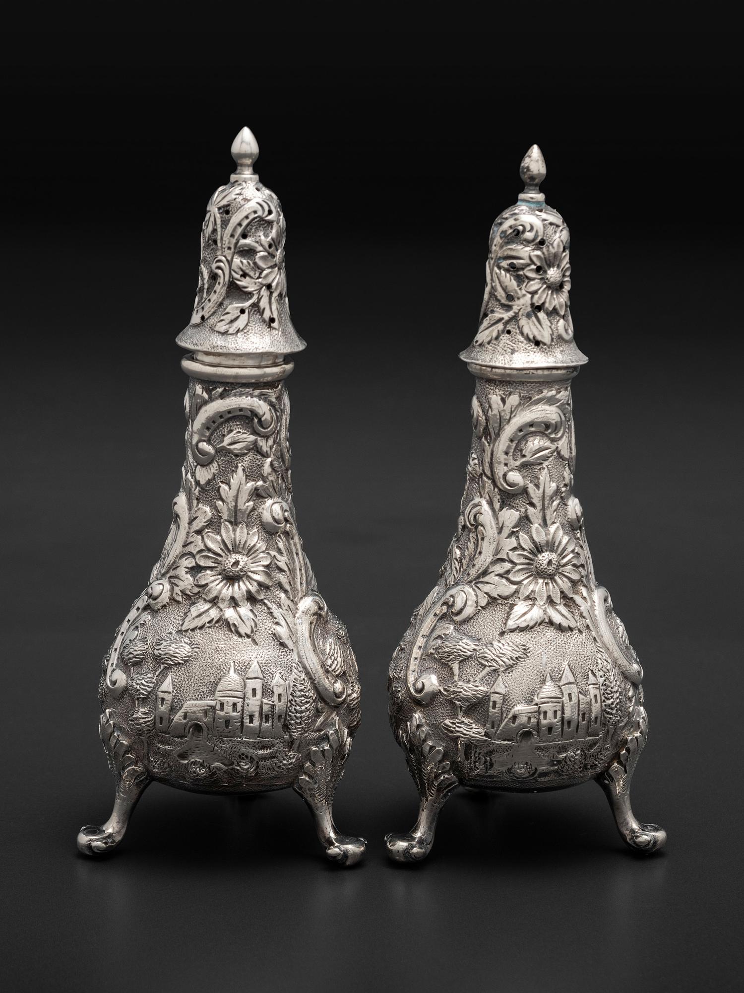 Seven American Repousse Silver Table Articles
