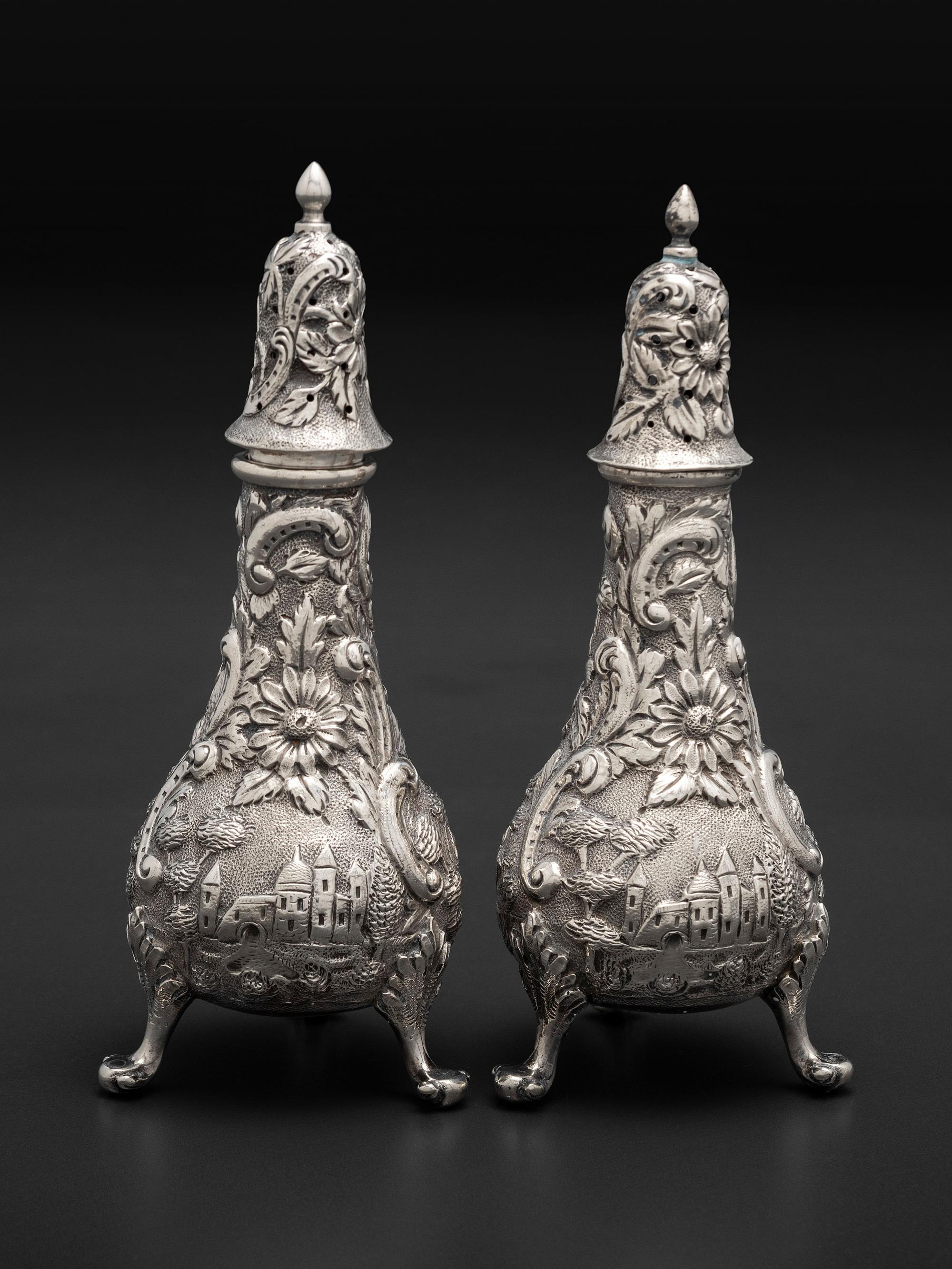 Seven American Repousse Silver Table Articles