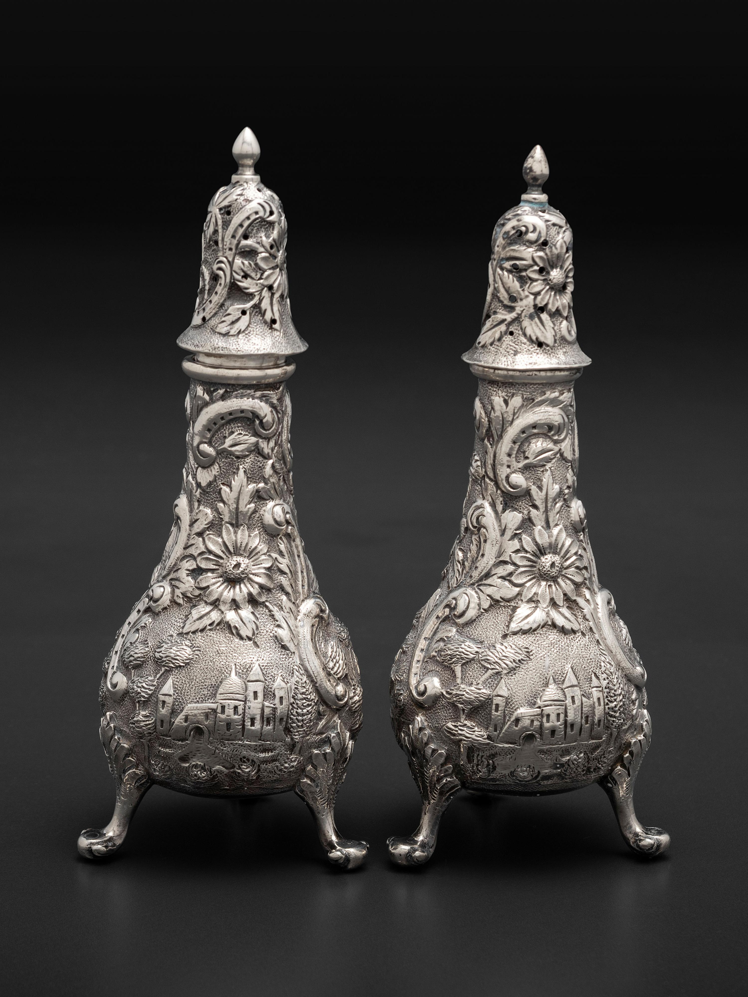 Seven American Repousse Silver Table Articles