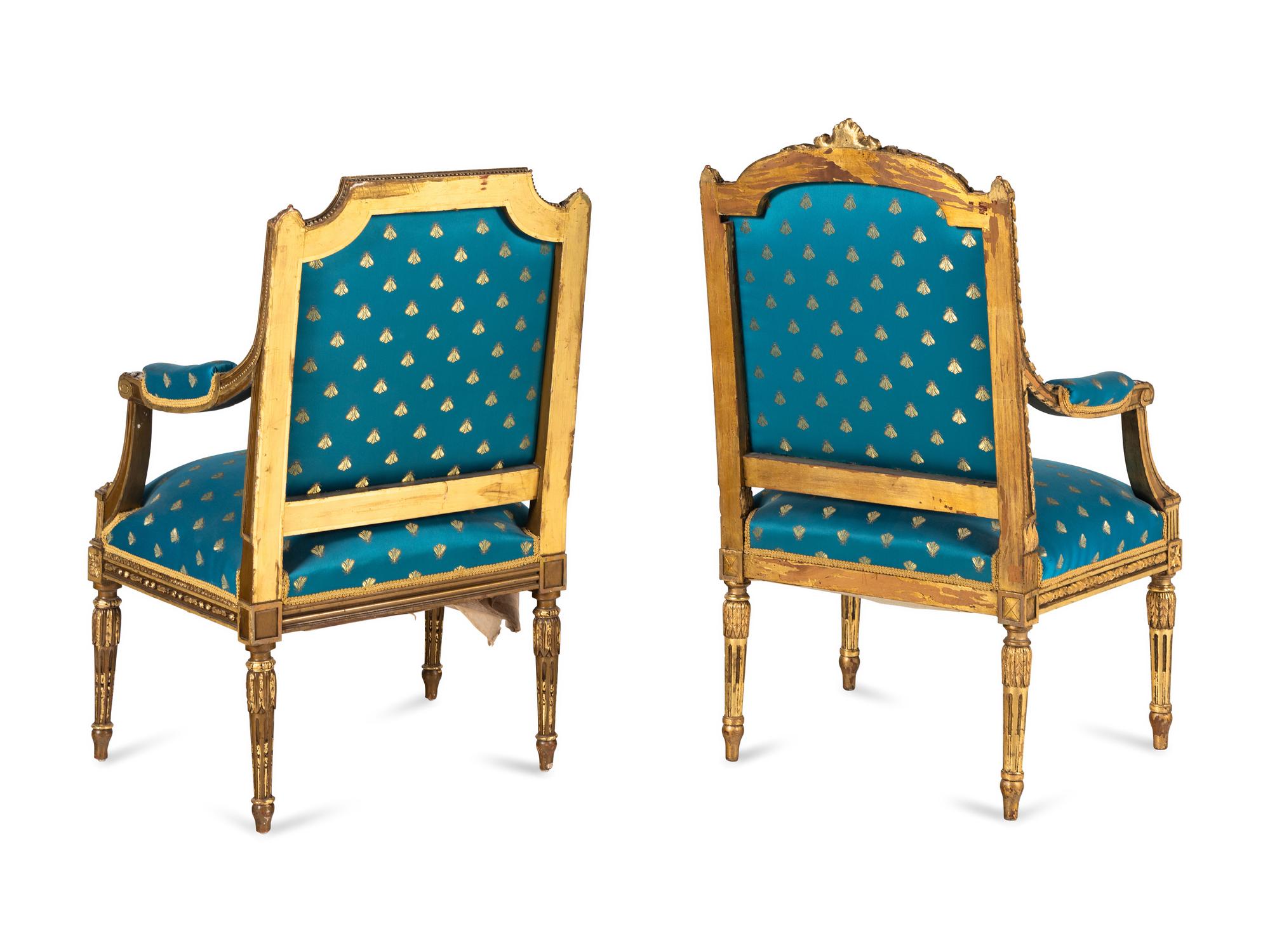Two Napoleon III Giltwood Fauteuils