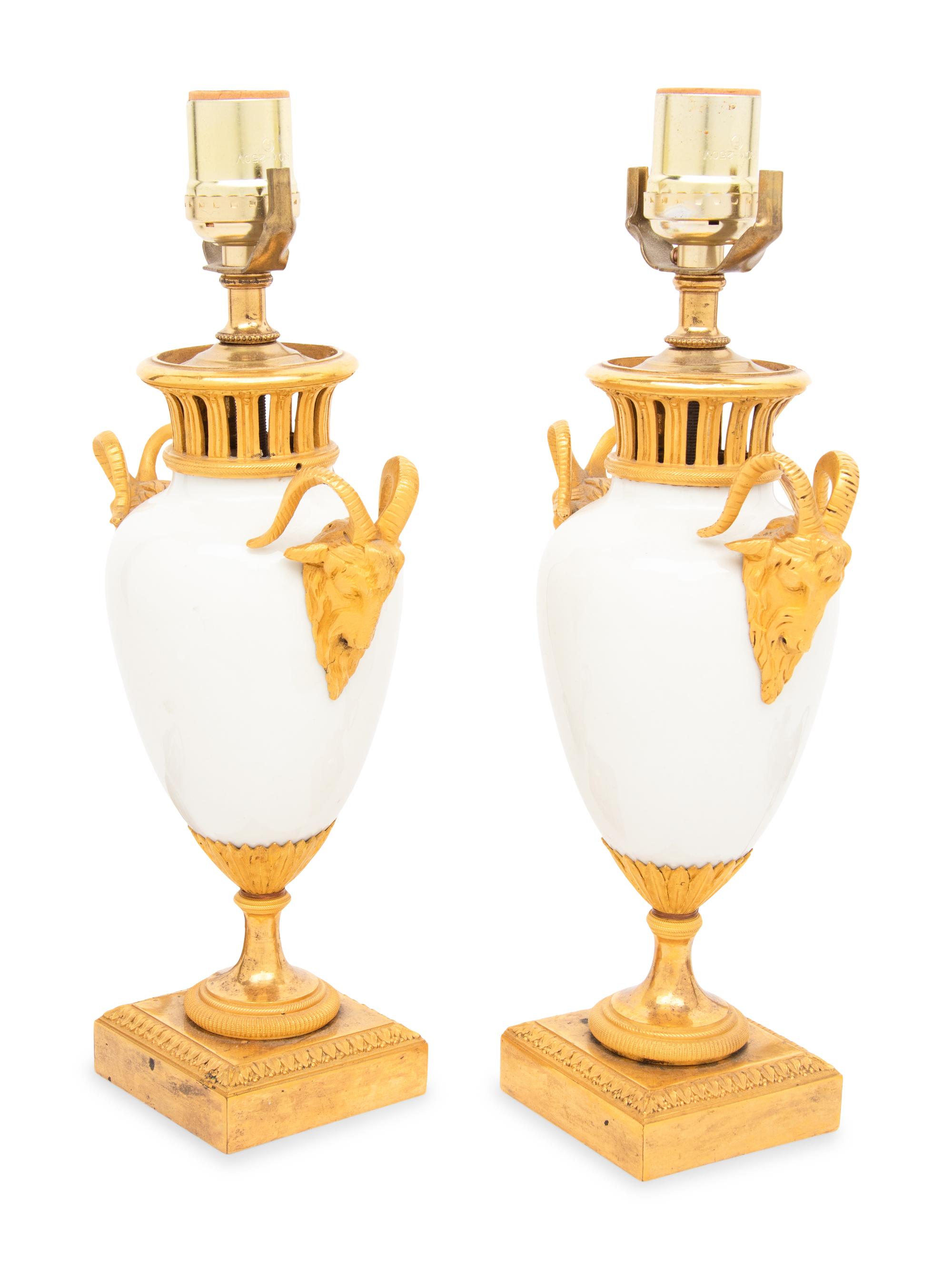 A Pair of Louis XVI Gilt Bronze Mounted Porcelain Vases