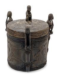 A Borneo Ceremonial Wood and Woven Wicker Lidded Pot