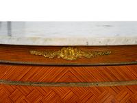 A Pair of Louis XV/XVI Transitional Style Marble Top Parquetry Cabinets — EARLY 20TH CENTURY