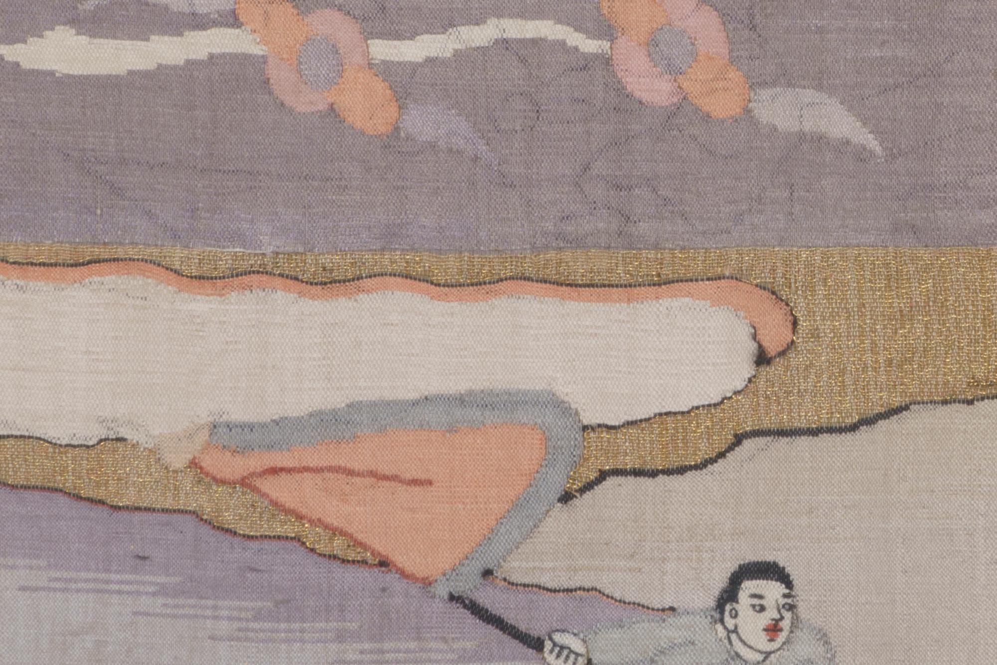 Four Cream Ground Kesi Woven and Painted Silk Panels