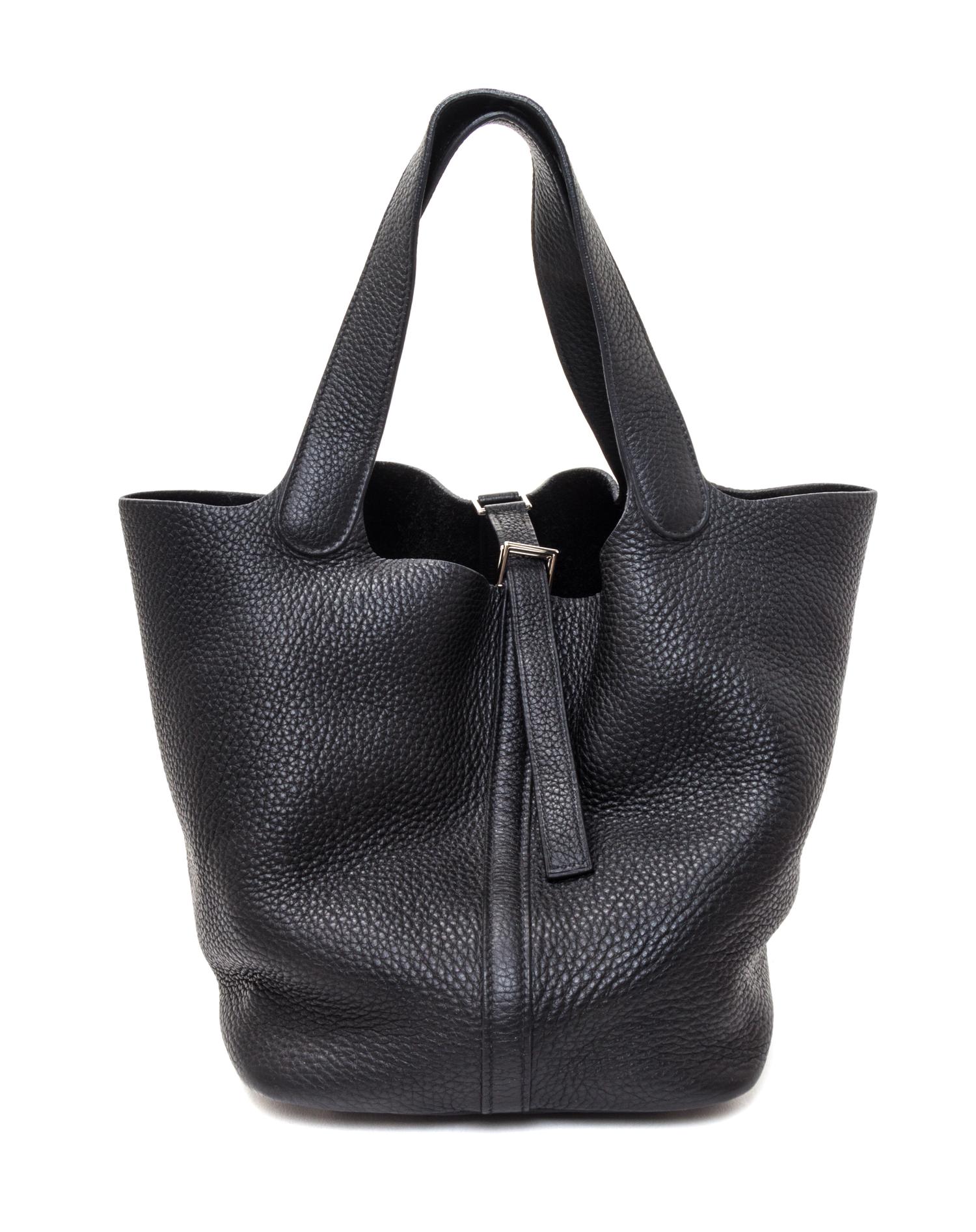 A Hermes Black Taurillon Clemence Picotin MM Handbag, 9" x 8.5" x 7".