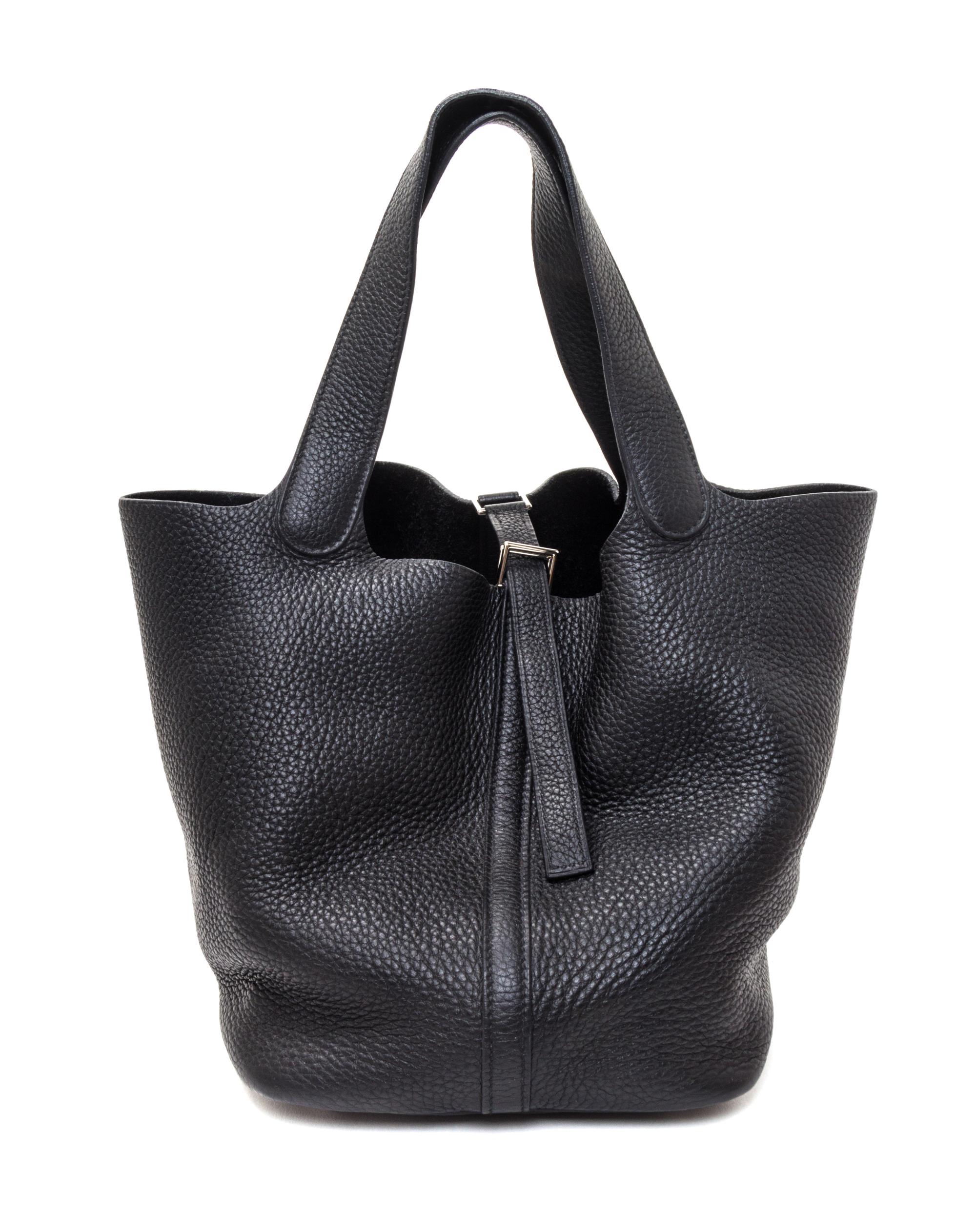 A Hermes Black Taurillon Clemence Picotin MM Handbag, 9" x 8.5" x 7".