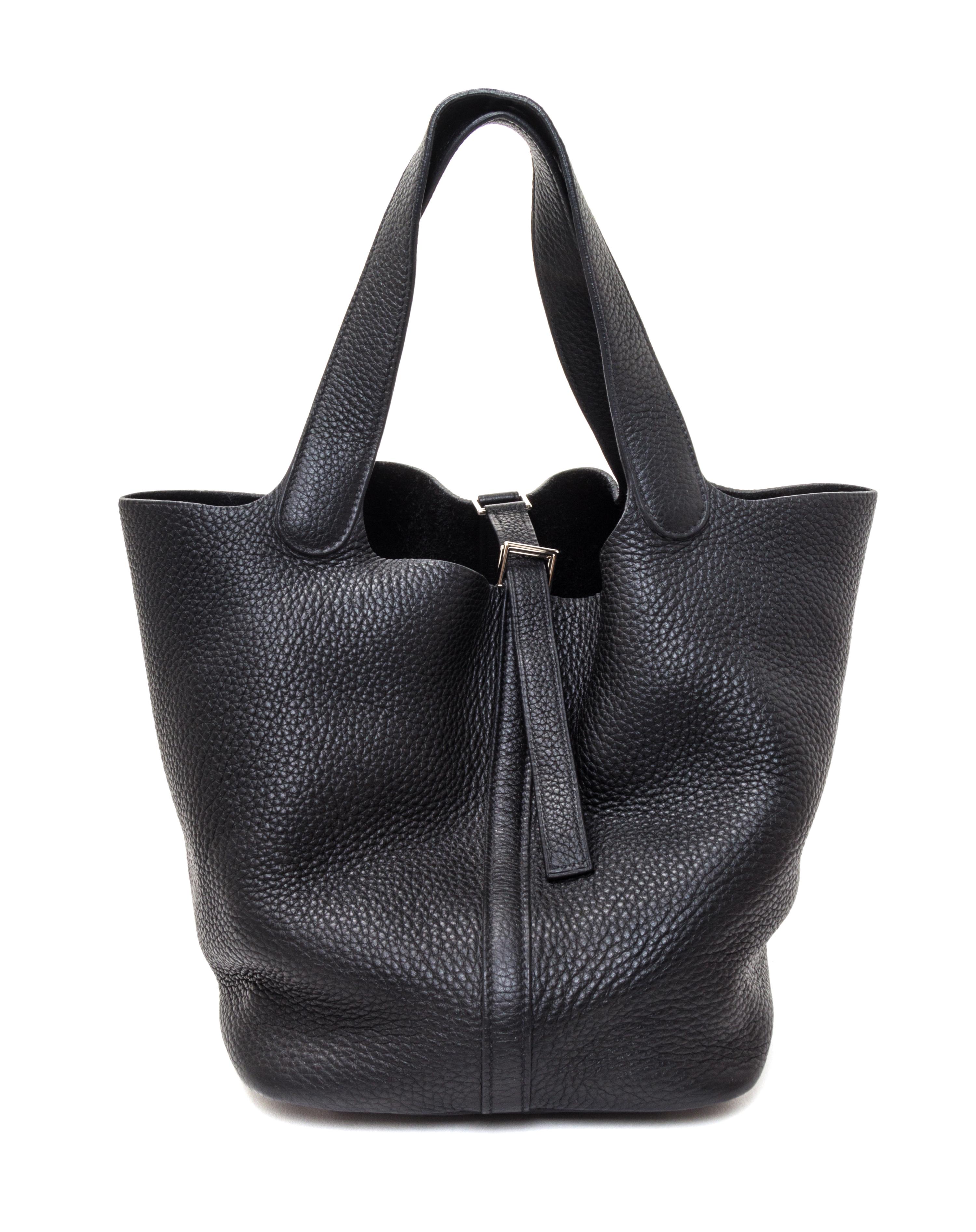 A Hermes Black Taurillon Clemence Picotin MM Handbag, 9" x 8.5" x 7".