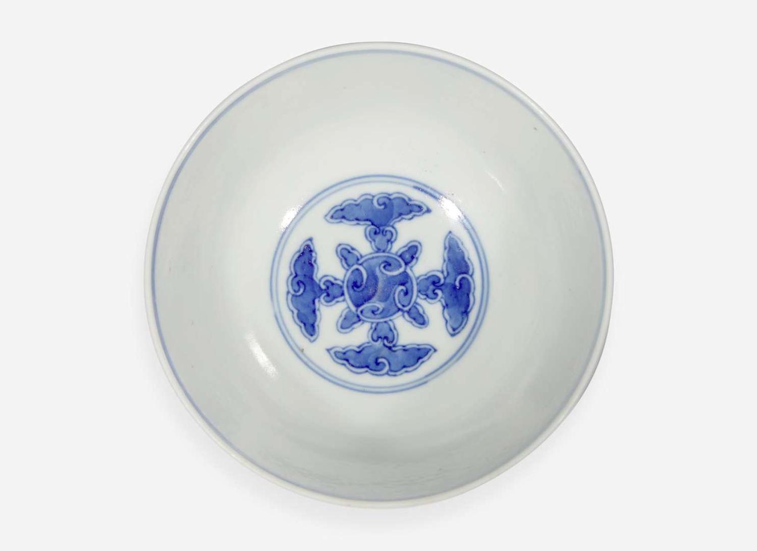 A Chinese blue and white porcelain, "Three Friends" bowl, Guangxu Mark and probably of the period 歲寒三友青花盌 光緒款 或清光緒