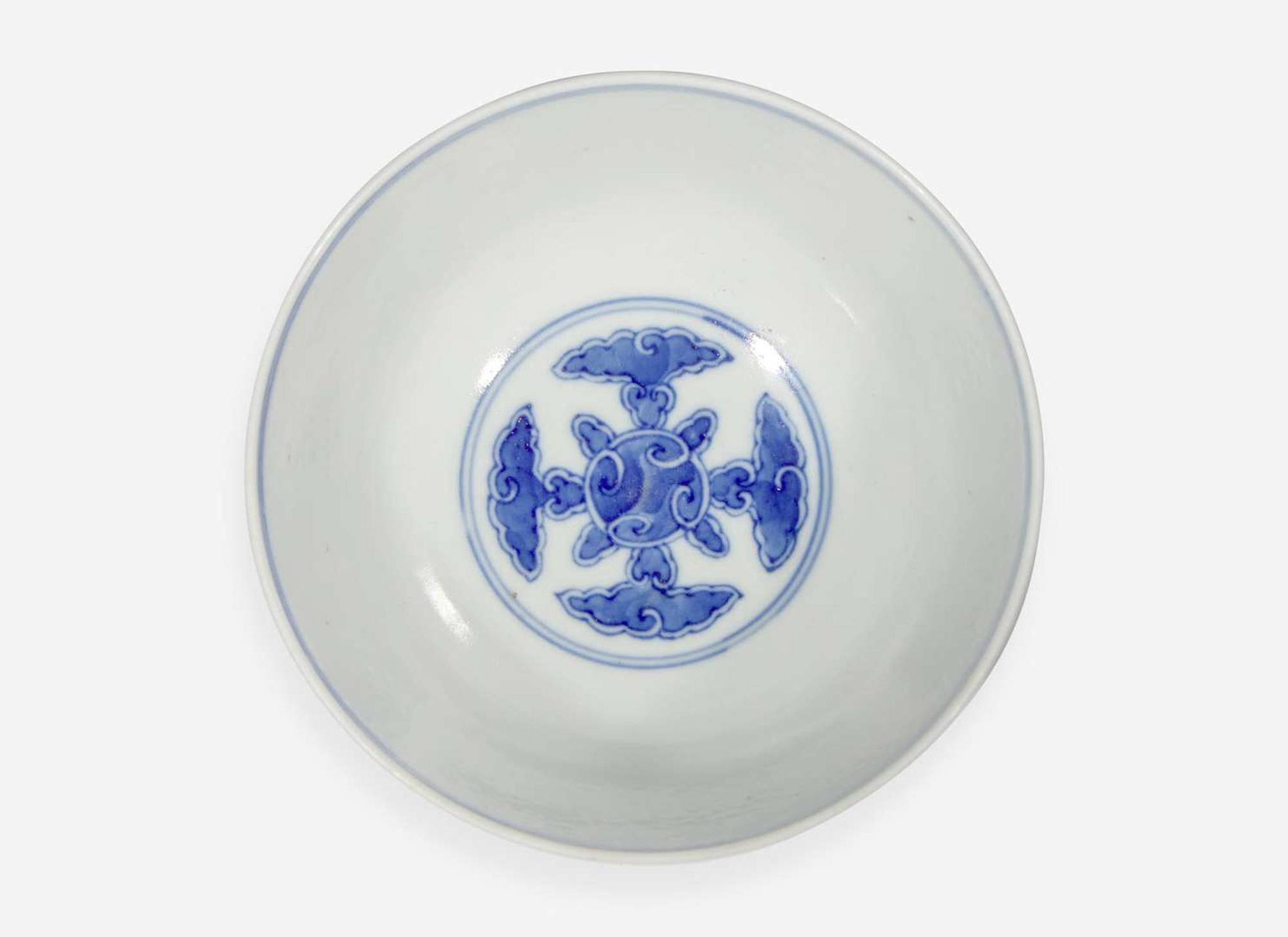 A Chinese blue and white porcelain, "Three Friends" bowl, Guangxu Mark and probably of the period 歲寒三友青花盌 光緒款 或清光緒