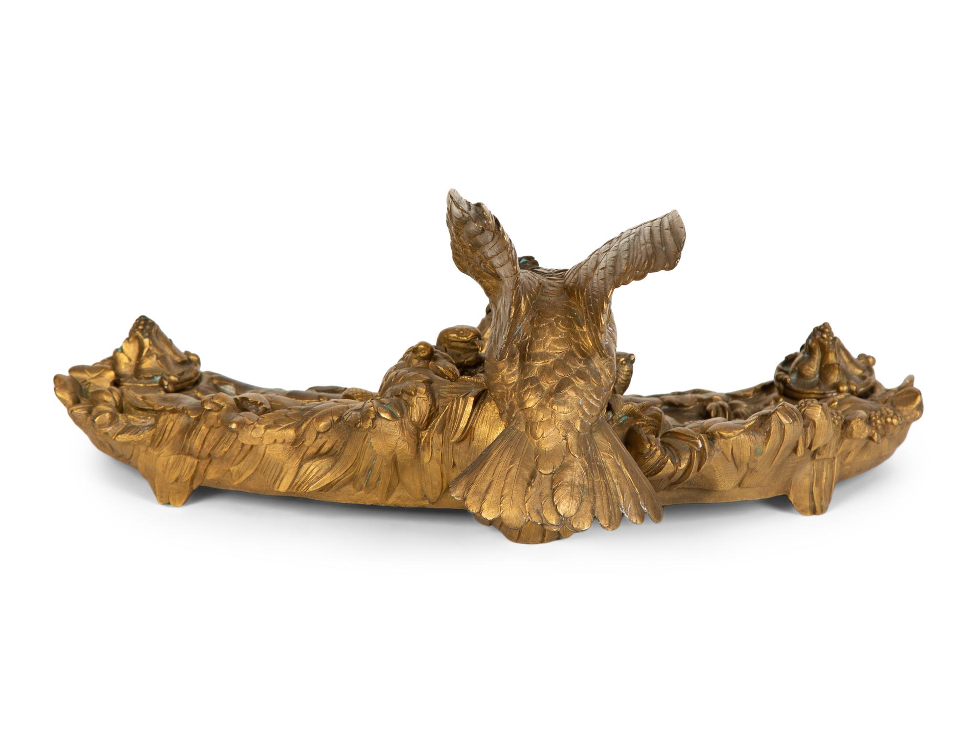 A Continental Gilt Bronze Inkwell with Bird and Nest in the Manner of Pautrot — 19th Century