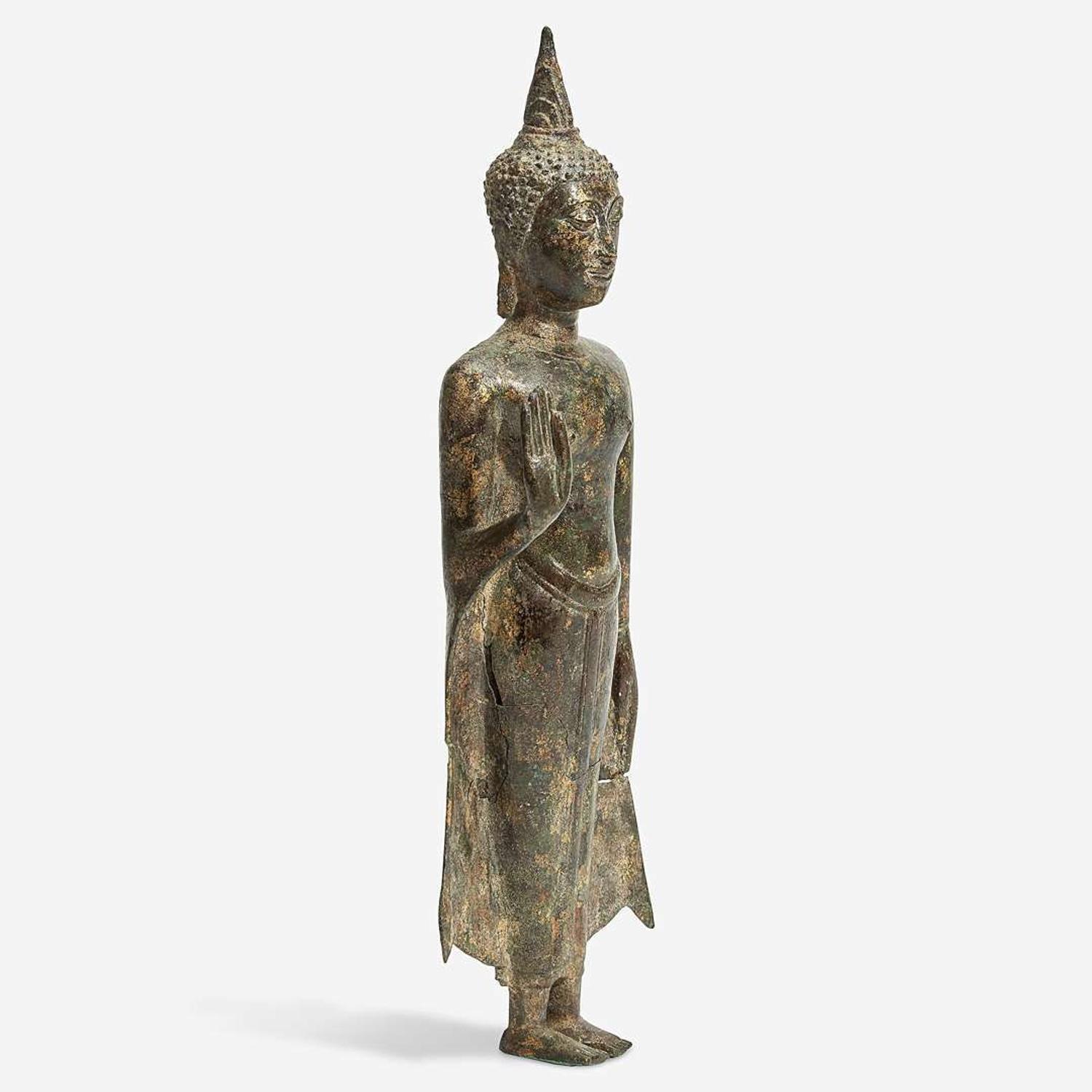A Thai gilt bronze standing Buddha Ayutthaya period